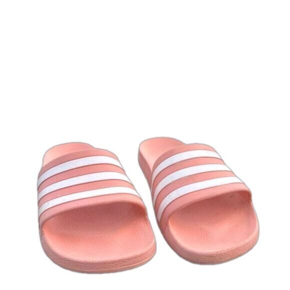 adidas Shoes - Adidas pink & white stripe Adilette aqua slides​ sizs 9.5 beachy sporty sandals